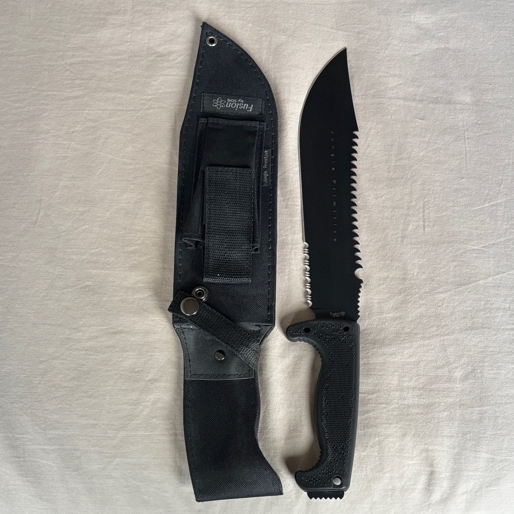 SOG Fusion - Tactical Black Survival Knife with Sheath